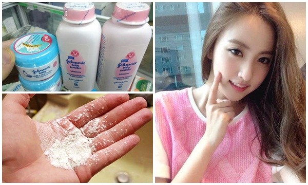 Đổ phấn rôm ra tay rồi thoa lên mặt, da láng mịn, trắng hồng, 10 người làm thì có 9 người mê