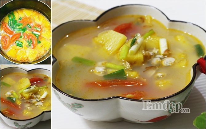 Canh hến nấu dứa chua ngọt, thanh mát cho mâm cơm gia đình