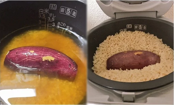 Đổ nước ngập cơm nguội rồi đặt củ khoai lang vào chính giữa, lúc xới cơm ra bạn sẽ “choáng váng” khi thấy thứ trên đĩa