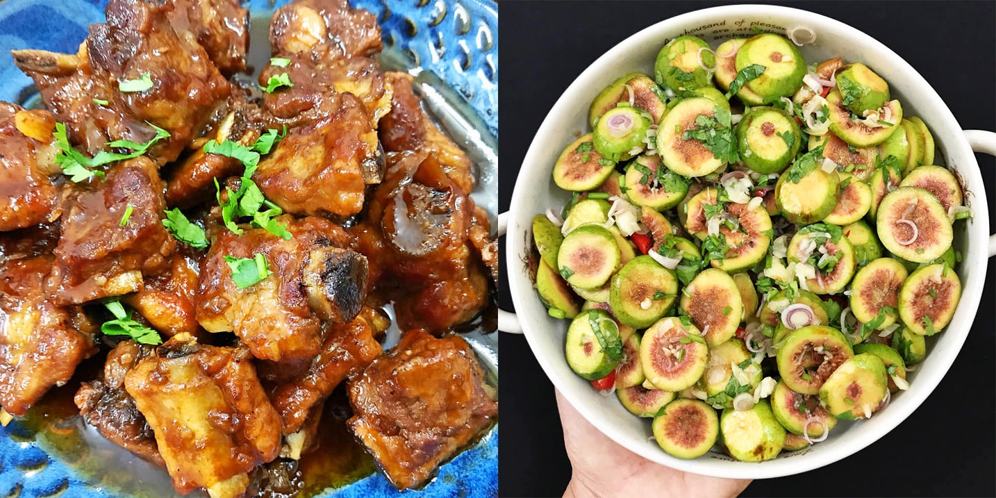 Cơm chiều nhanh gọn với sườn lợn om coca và sung muối xổi ngon tuyệt