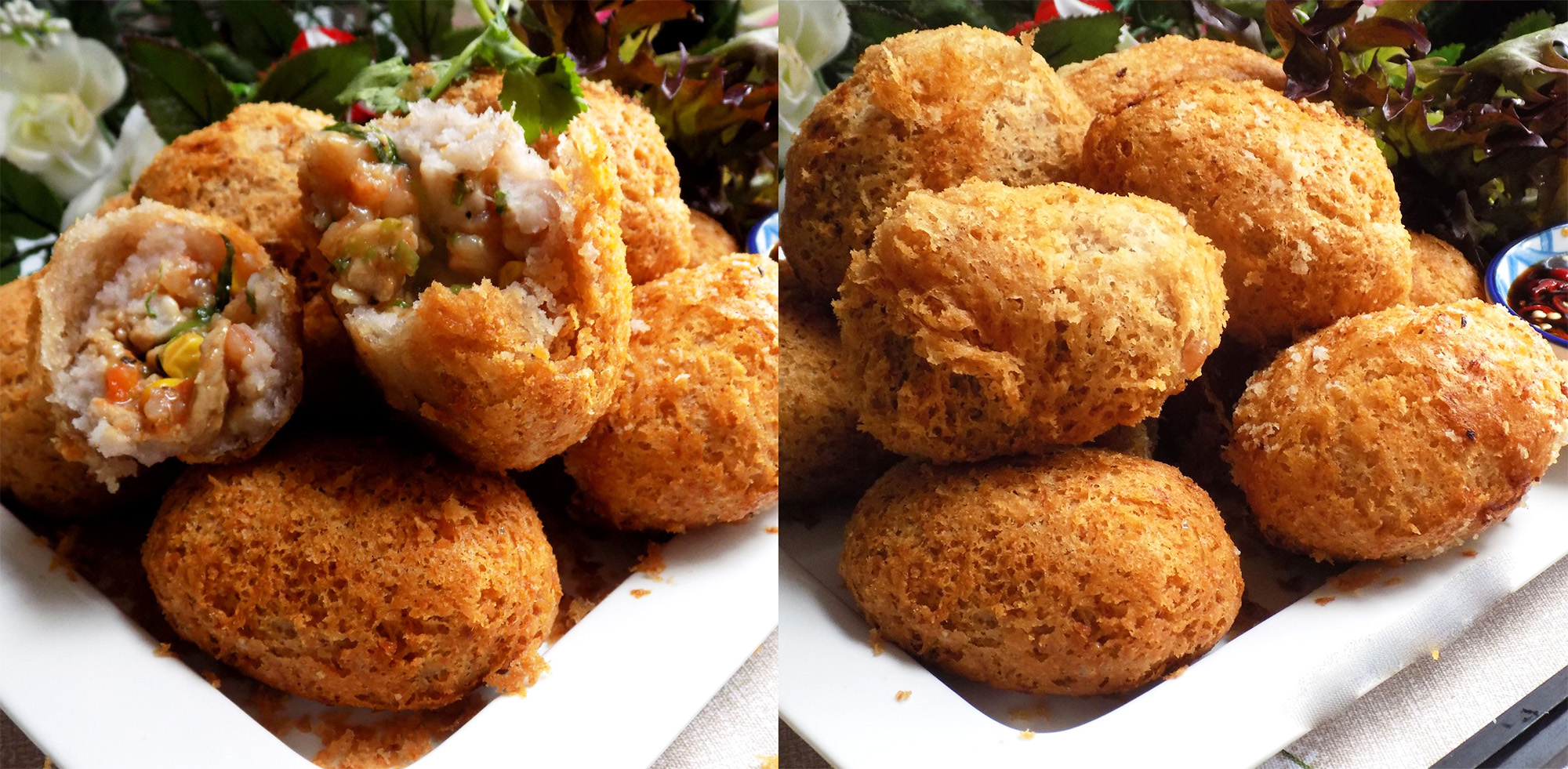 Bùi thơm hấp dẫn món bánh khoai môn tôm thịt chiên giòn xốp