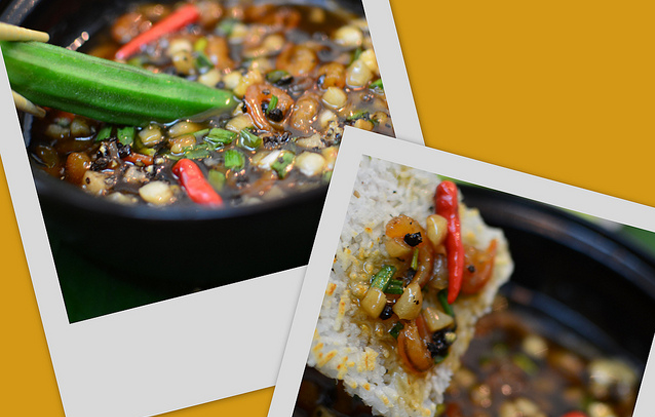 Kho quẹt rau luộc và cơm cháy